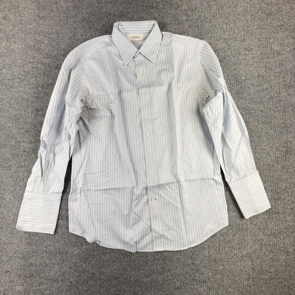Cremieux Shirt Mens 16 33 Blue Stripe Dobby‎ French Cuff 100% Cotton Dress